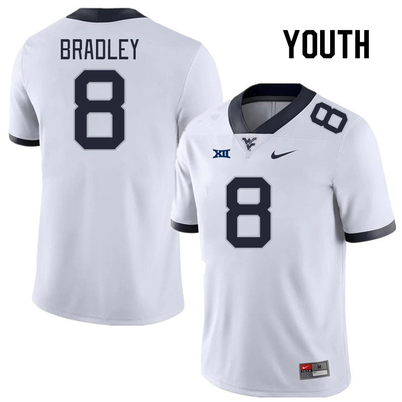 Youth #8 Tyrin Bradley West Virginia Mountaineers College Football Jerseys Stitched Sale-White